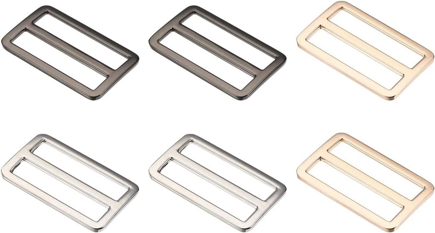 سگک های کشویی فلزی تخت METALLIXITY (37.5 x 20 x 2.1 میلی متر) 6 عدد، لغزنده بند قابل تنظیم - برای کیف کمربند چرمی، 3 رنگ