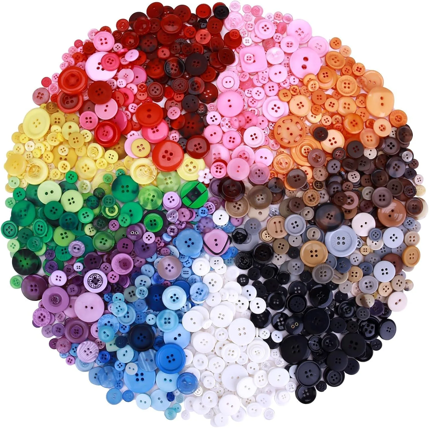 دکمه های صنایع دستی متنوع Megoogo 1400-1500 عددی، دکمه های رزینی سایز مخلوط 12 رنگ برای نقاشی دکمه دستی، بازی حسی، پروژه های مدرسه، تزیینات دست ساز DIY