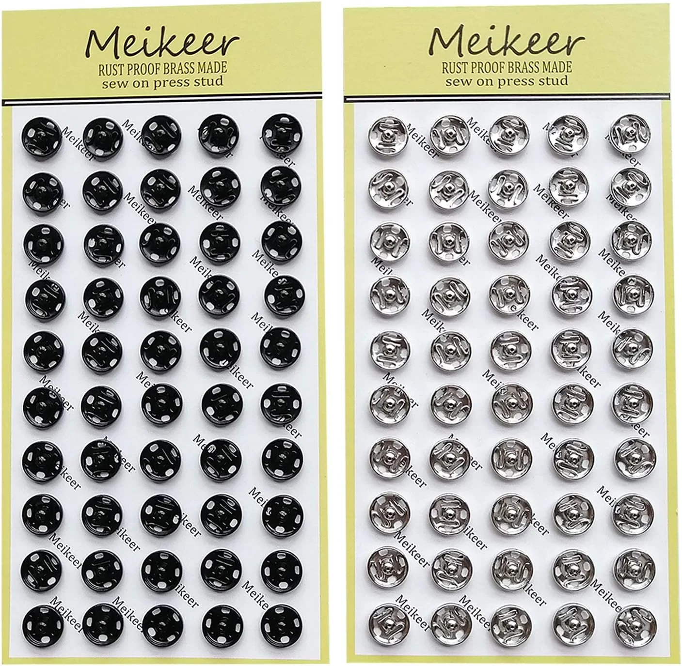 دکمه های فشاری دوختنی Meikeer، 100 ست دکمه های فشاری برنجی برای دوخت لباس، نقره ای و مشکی (10 میلی متر) دکمه های فشاری دوختنی Meikeer، 100 ست دکمه های فشاری برنجی برای دوخت لباس، نقره ای و مشکی (10 میلی متر)