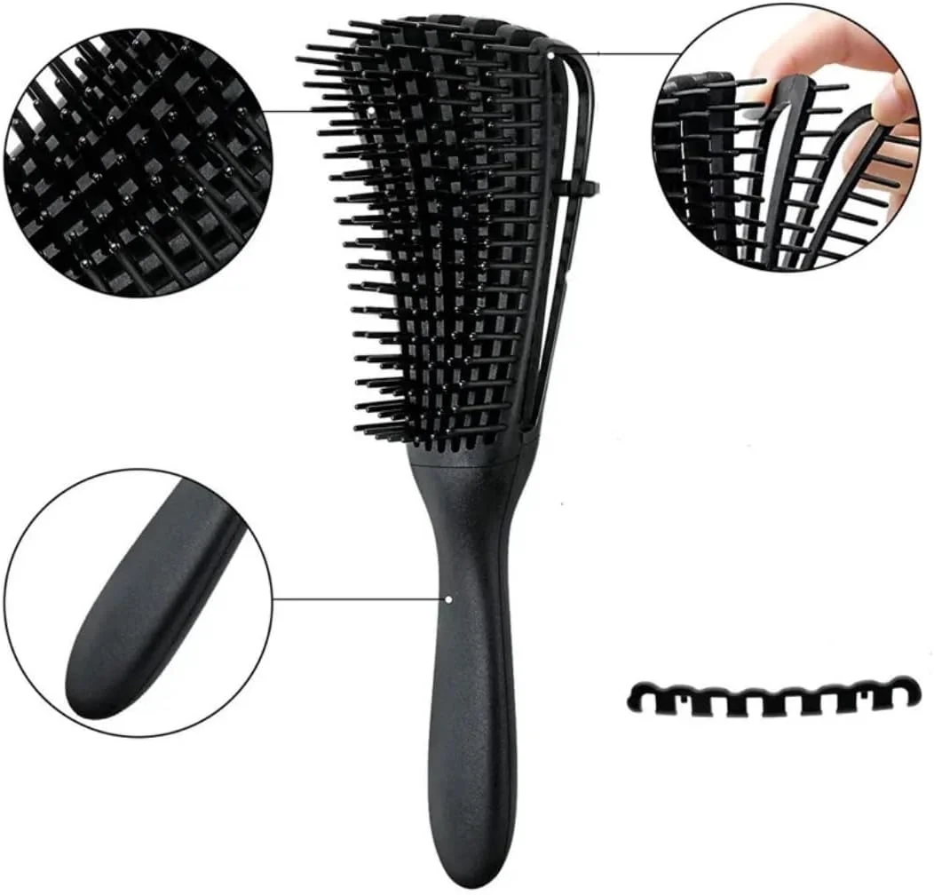 برس باز کننده گره مو برای موهای فر، مجعد و خیس، برس با دندانه های قابل انعطاف، مشکی برس باز کننده گره مو برای موهای فر، مجعد و خیس، برس با دندانه های قابل انعطاف، مشکی