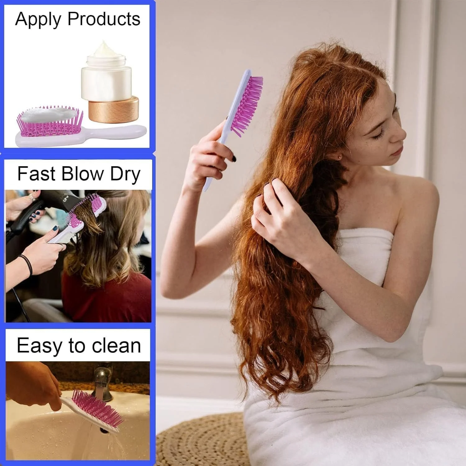 برس موی ضد گره و ضد الکتریسیته ساکن، شانه فر کننده ماساژ توخالی برای موهای فر طبیعی، مرطوب، خشک، ضخیم، صاف و بلند (سفید و قرمز گل رز) برس موی ضد گره و ضد الکتریسیته ساکن، شانه فر کننده ماساژ توخالی برای موهای فر طبیعی، مرطوب، خشک، ضخیم، صاف و بلند (سفید و قرمز گل رز)