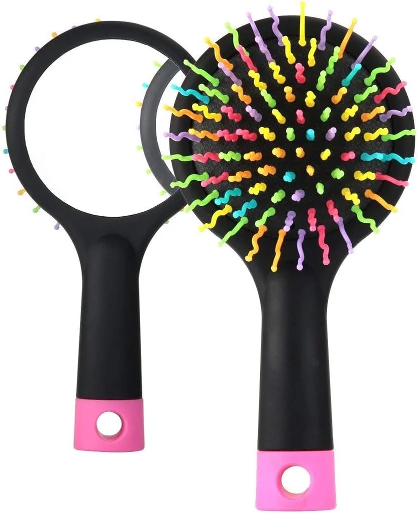 برس موی باز کننده گره مو رنگین کمانی حجم دهنده ضد الکتریسیته ساکن جادویی فر کننده مو صاف کننده ماساژ برس شانه با آینه (مشکی) باز کننده گره برس موی باز کننده گره مو رنگین کمانی حجم دهنده ضد الکتریسیته ساکن جادویی فر کننده مو صاف کننده ماساژ برس شانه با آینه (مشکی) باز کننده گره