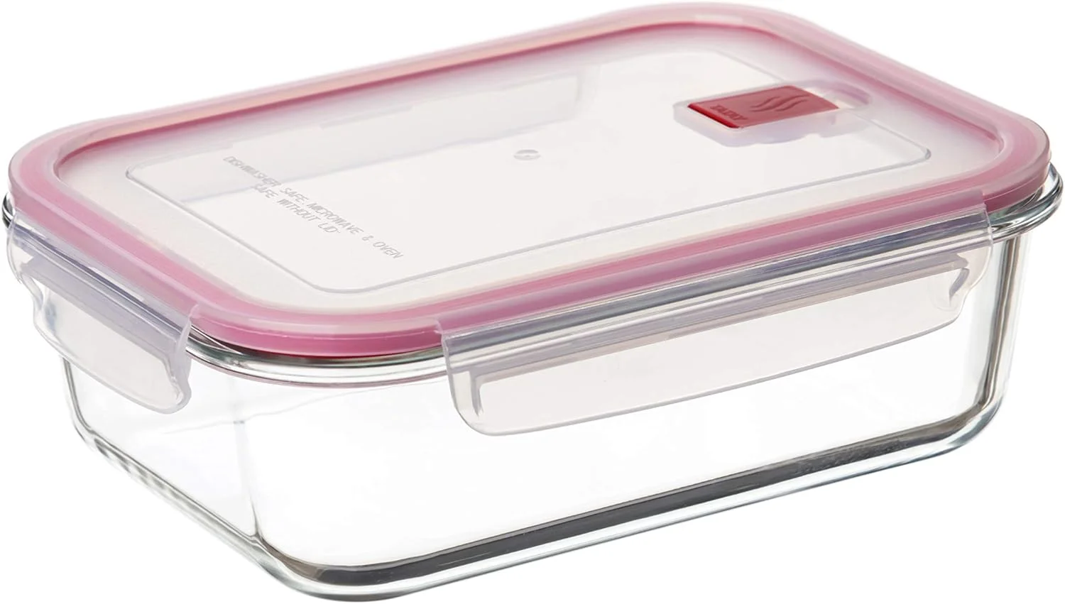 ست 3 تایی ظرف غذای شیشه ای تاتای مدل Cook and Eat، درب کلیپسی محکم، بدون BPA، قابل استفاده در مایکروویو، فر، فریزر و ماشین ظرفشویی، سایز: 23.5 x 18.5 x 14 سانتی متر، قرمز و شفاف