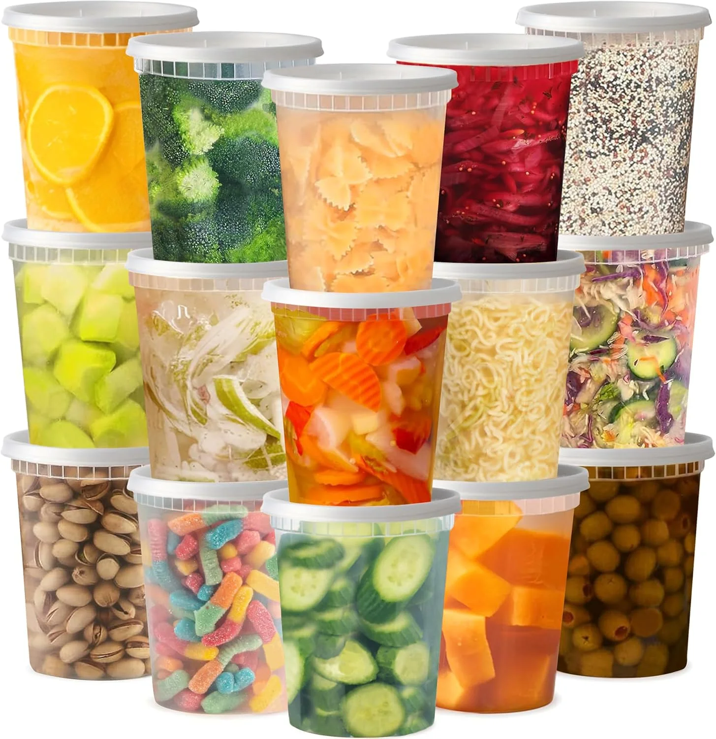 مجموعه 48 عددی ظروف دلی پلاستیکی 946 میلی لیتری TashiBox با درب - ظروف نگهداری مواد غذایی شفاف و هوا بند، بدون BPA، قابل چیدن، ضد نشت، قابل استفاده در مایکروویو و فریزر