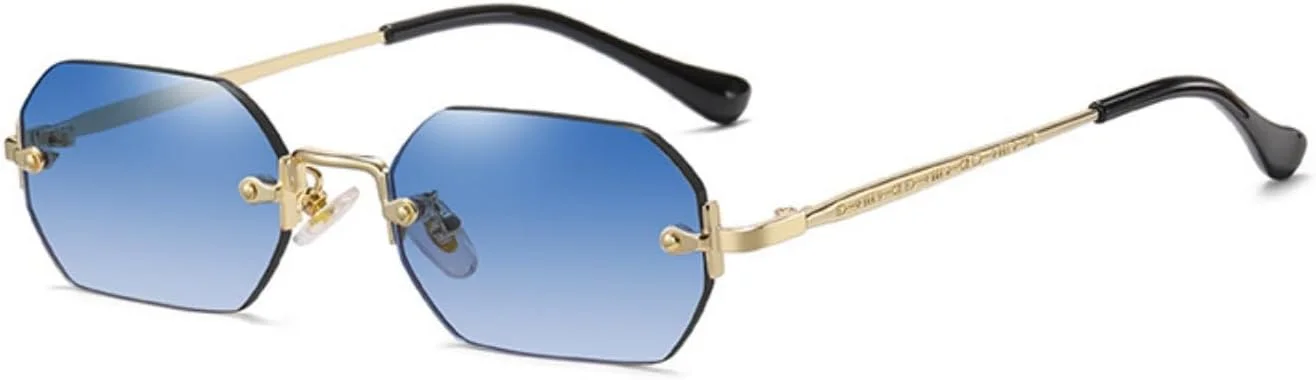 عینک آفتابی بدون فریم qinqilanqi-S برای مردان و زنان، عینک آفتابی فلزی رترو، عینک آفتابی چند ضلعی شش ضلعی لبه کوچک