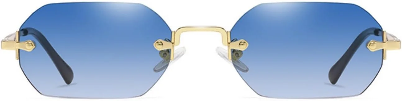 عینک آفتابی بدون فریم qinqilanqi-S برای مردان و زنان، عینک آفتابی فلزی رترو، عینک آفتابی چند ضلعی شش ضلعی لبه کوچک