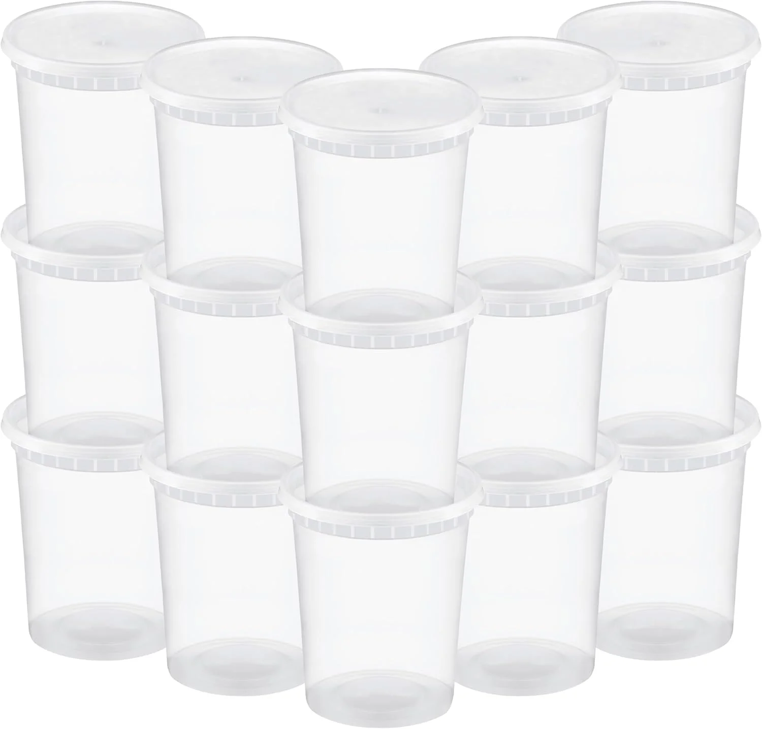 مجموعه 48 عددی ظروف دلی پلاستیکی 946 میلی لیتری TashiBox با درب - ظروف نگهداری مواد غذایی شفاف و هوا بند، بدون BPA، قابل چیدن، ضد نشت، قابل استفاده در مایکروویو و فریزر