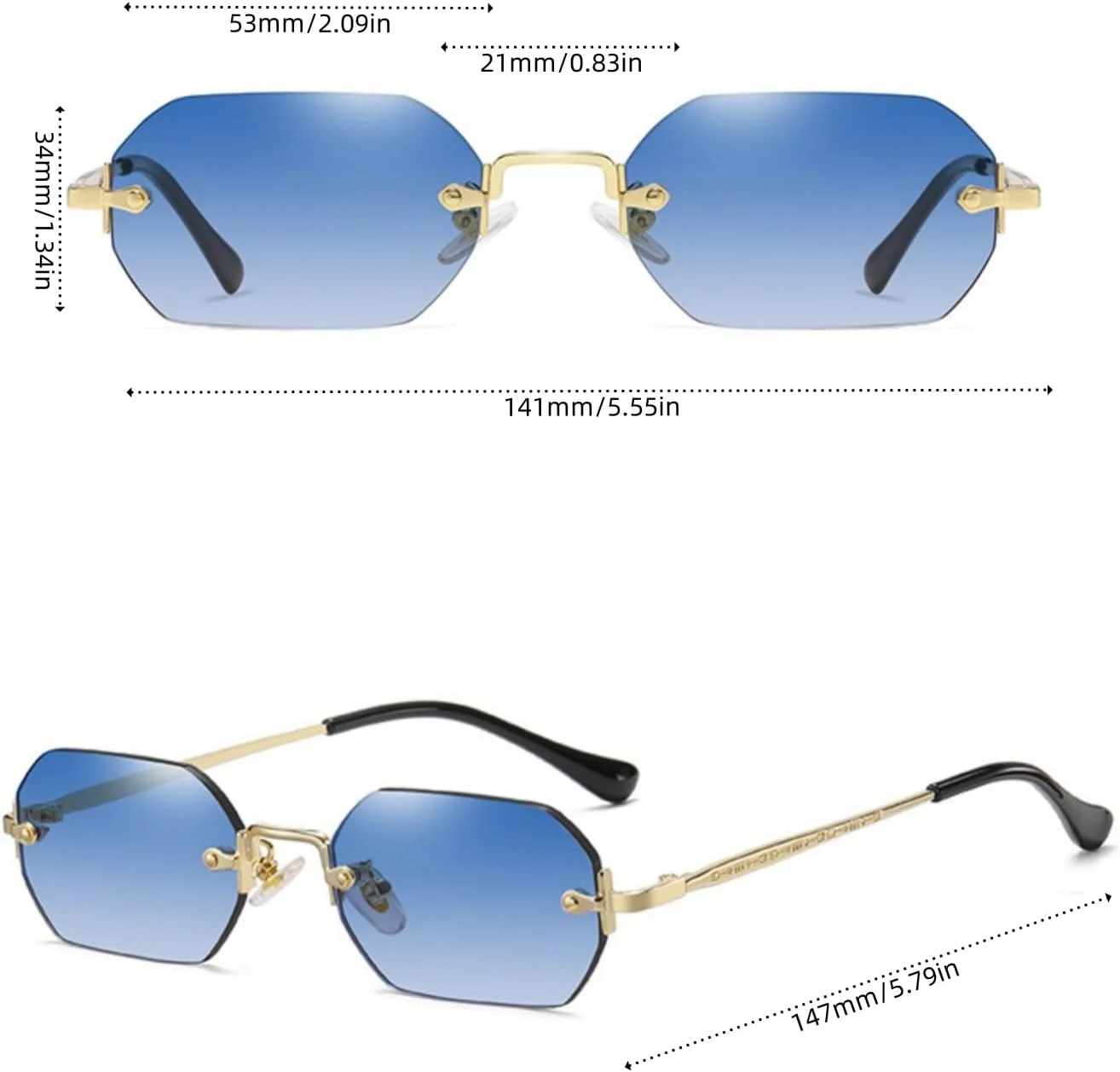 عینک آفتابی بدون فریم qinqilanqi-S برای مردان و زنان، عینک آفتابی فلزی رترو، عینک آفتابی چند ضلعی شش ضلعی لبه کوچک