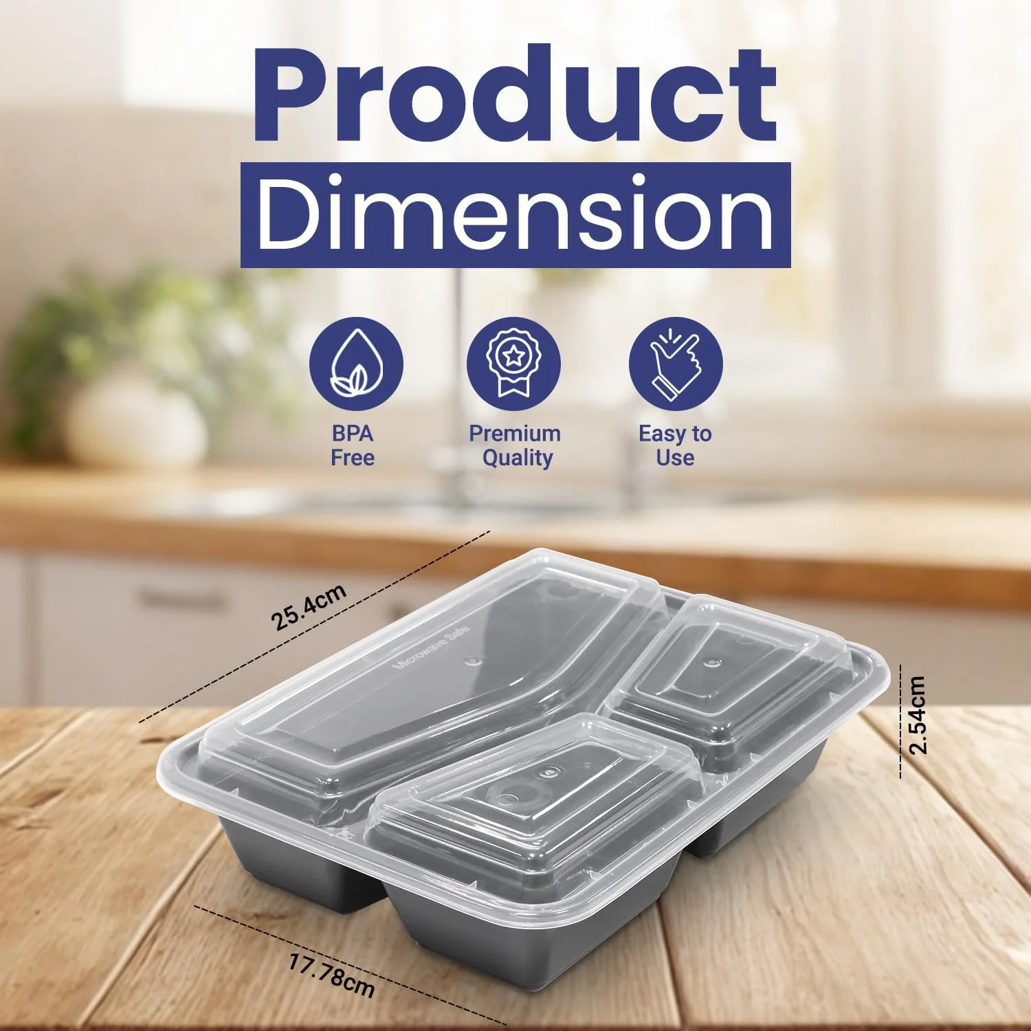ظرف یکبار مصرف مستطیلی مایکروویو SNH Packing - دارای 3 محفظه - مجموعه 24 عددی - ظرف پلاستیکی برای نگهداری مواد غذایی در آشپزخانه - ظروف بیرون بر برای جعبه ناهار