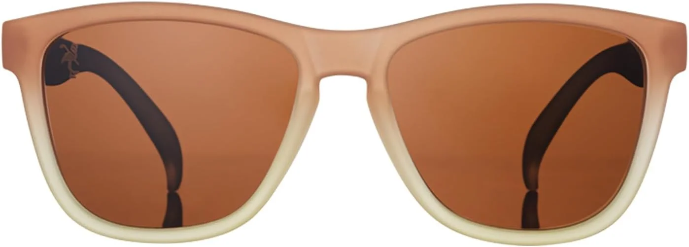 عینک آفتابی پلاریزه goodr Three Parts Tee برای آقایان و بانوان، فریم قهوه ای روشن شفاف d OG با لنزهای مسی غیر بازتابنده کاهش دهنده نور خیره کننده، محافظت UV400، بدون لغزش، بدون پرش، M