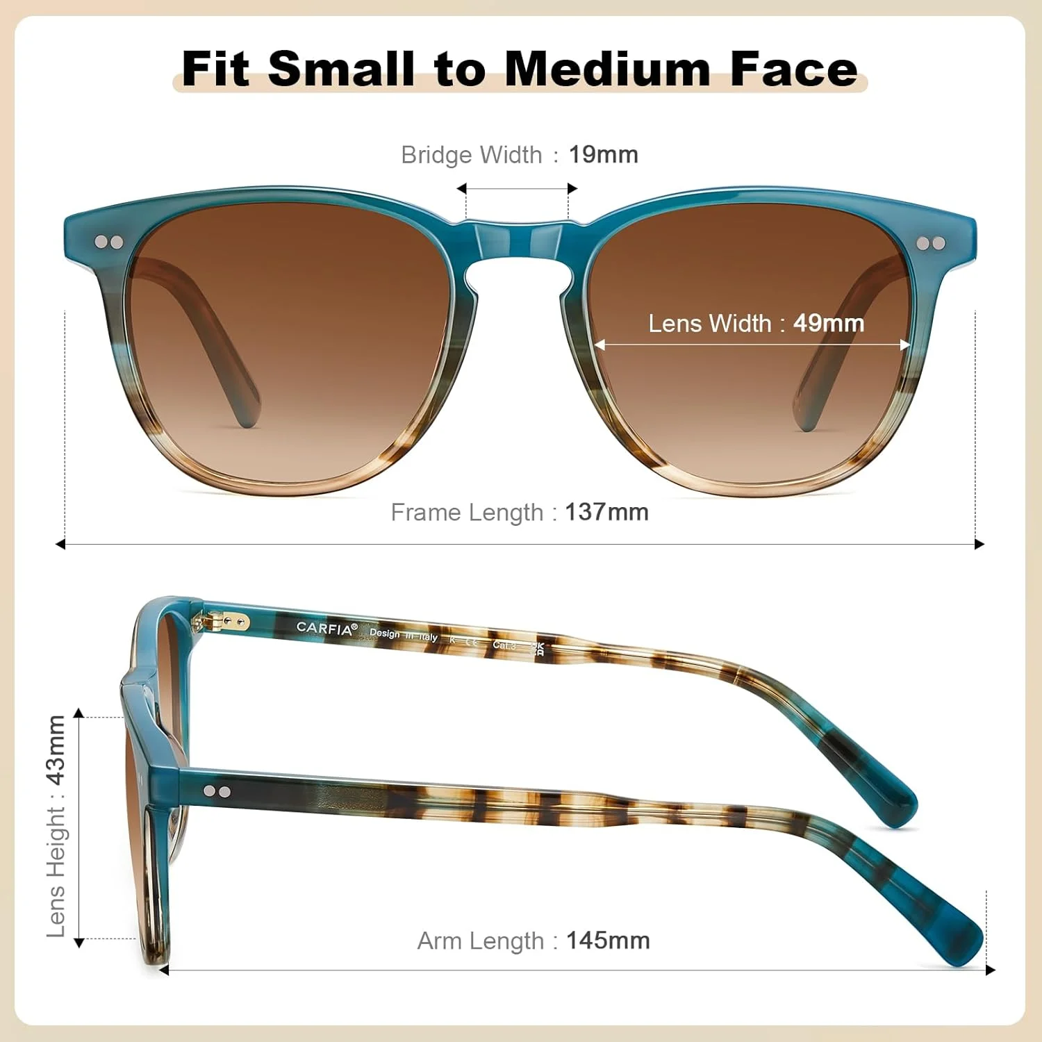 عینک آفتابی پلاریزه رترو CARFIA برای زنان، مناسب صورت های کوچک و متوسط، محافظت در برابر اشعه UV، فریم استات دست ساز مدل CA5285 عینک آفتابی پلاریزه رترو CARFIA برای زنان، مناسب صورت های کوچک و متوسط، محافظت در برابر اشعه UV، فریم استات دست ساز مدل CA5285