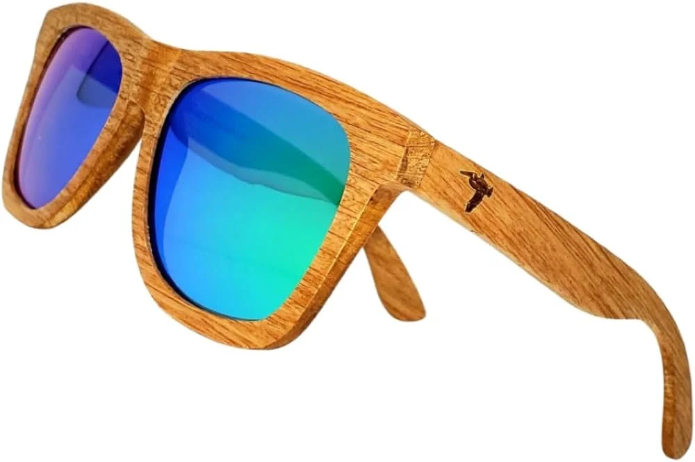 عینک آفتابی چوبی Pelican Sunwear | پلاریزه | فریم چوبی وینتیج | محافظت 100% در برابر UVA/UVB | جعبه بامبو | مردانه و زنانه
