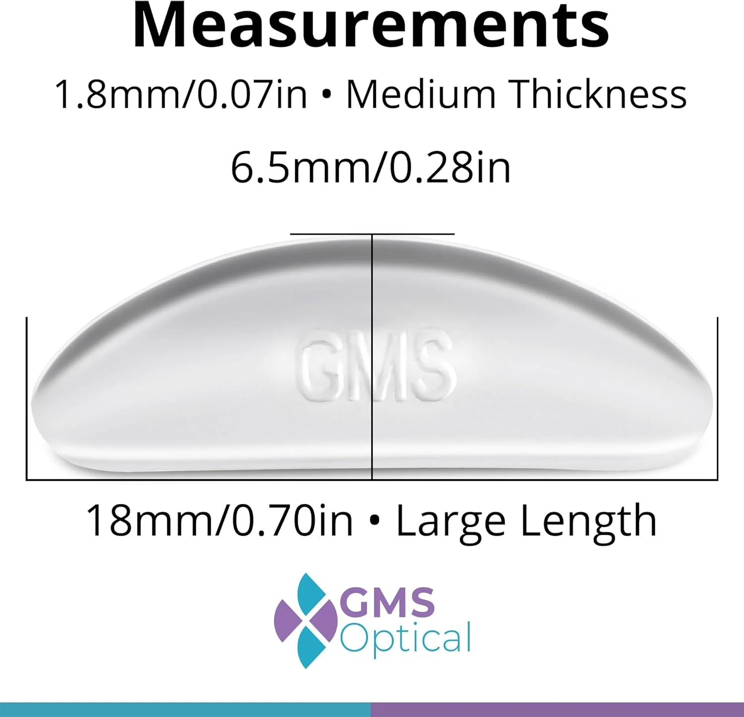 پدهای بینی عینک طبی سیلیکونی نرم و چسبنده Gms Optical با ضخامت 1.8 میلی متر و طراحی ضد لغزش