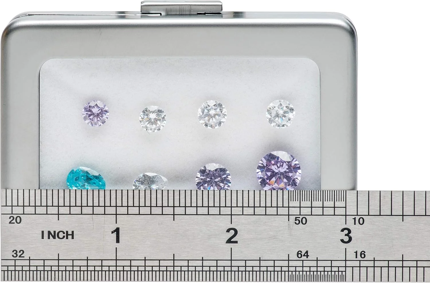 جعبه نمایش جواهرات الماس و سنگ های قیمتی POKOFO با صفحه شیشه ای، محفظه فلزی (بزرگ نقره ای)