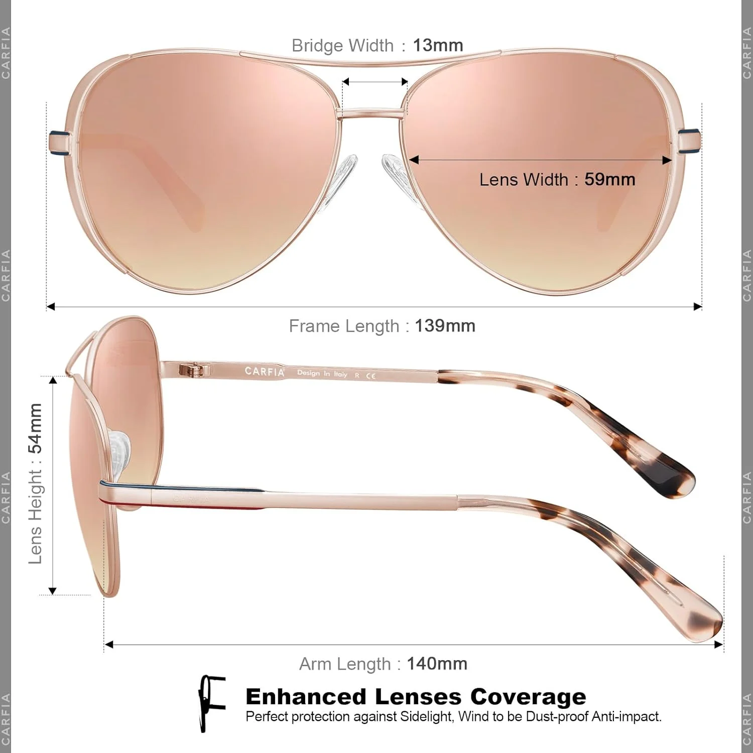 عینک آفتابی پلاریزه رترو شیک زنانه CARFIA مدل CA5388، M