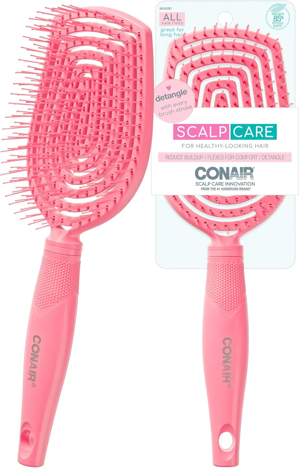 برس موی باز کننده گره مو و مراقبت از پوست سر Conair - برس موی فر - ماساژور پوست سر - برس مو برای زنان و مردان - باز کننده گره برای همه طول و انواع مو - قابل استفاده به صورت خشک یا مرطوب - پالس صورتی