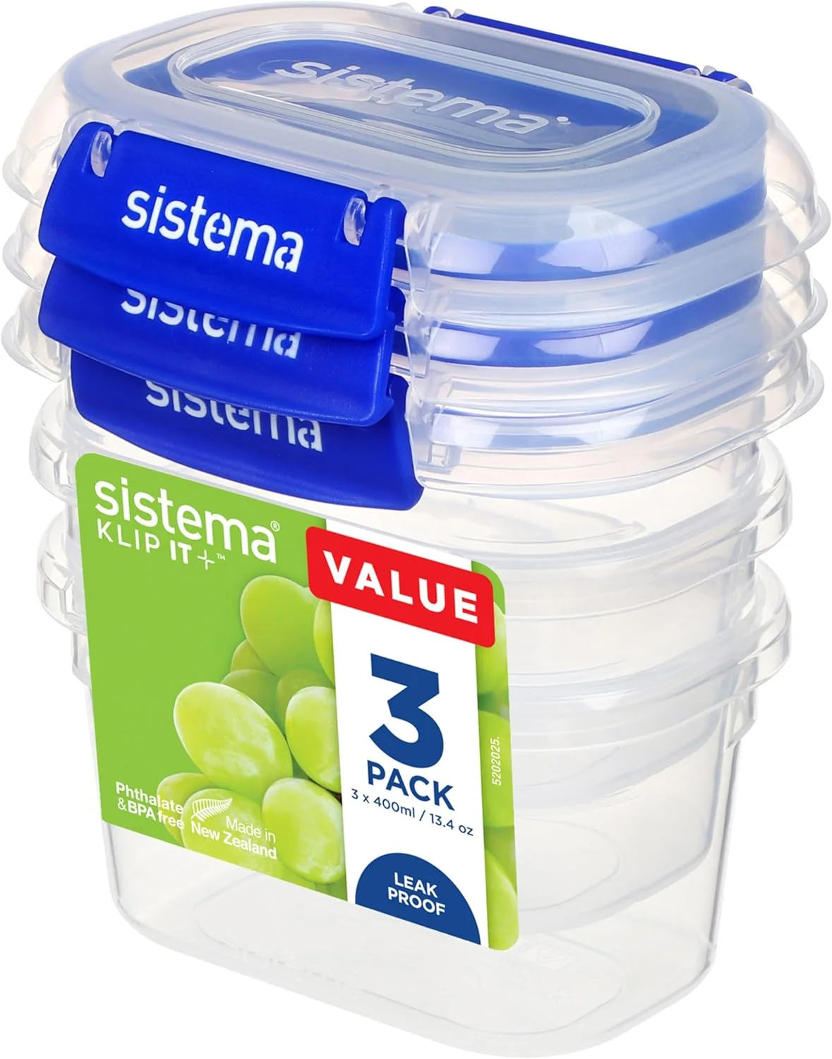 ظروف نگهداری مواد غذایی سیستما KLIP IT PLUS، 400 میلی لیتر، ست 3 عددی ظروف دربسته، مهر و موم ضد نشت، گیره های قفل آسان، قابل بازیافت با TerraCycle، بدون BPA
