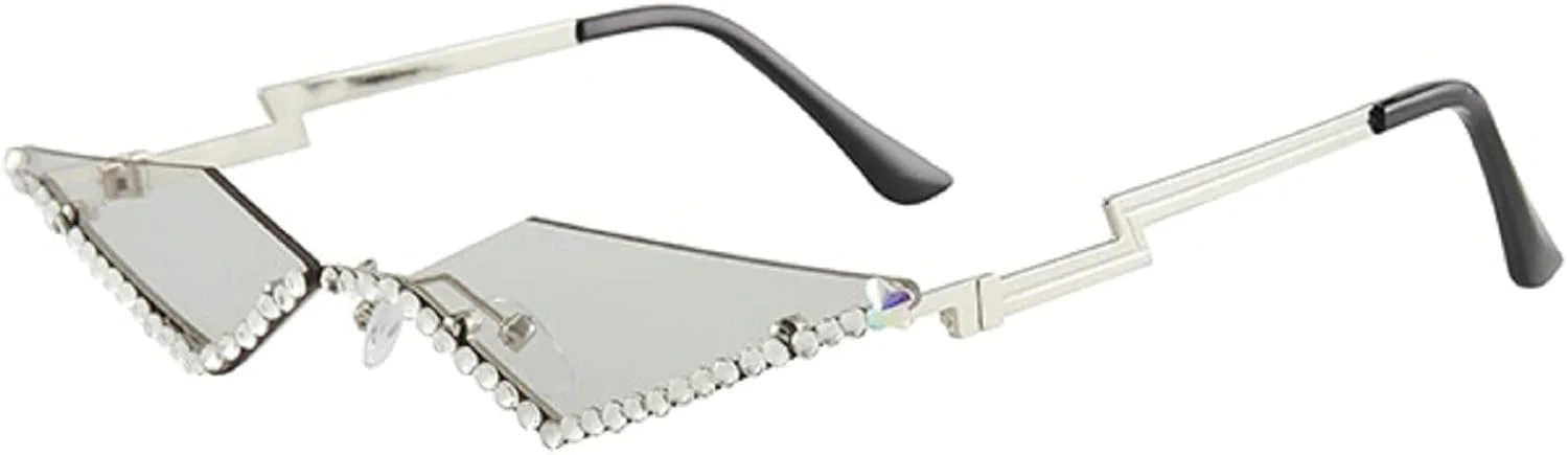 عینک آفتابی نگین دار بدون فریم طرح قدیمی دهه 90، فشن، طرح لوزی، کریستال الماسی، وای تو کی، رنگ آبنباتی، مدل چشم گربه ای، مناسب مهمانی