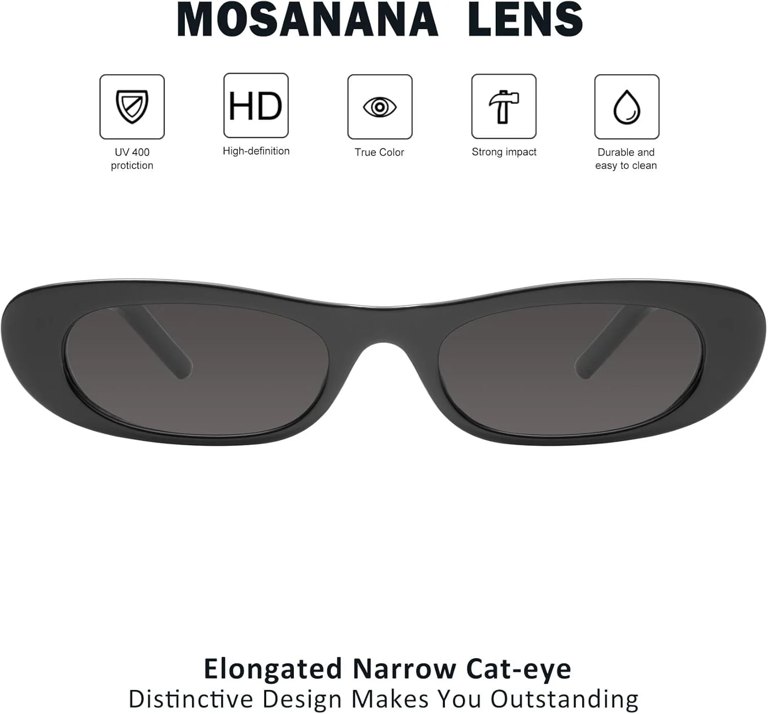 عینک آفتابی چشم گربه ای باریک و کشیده زنانه mosanana مدل MS52357