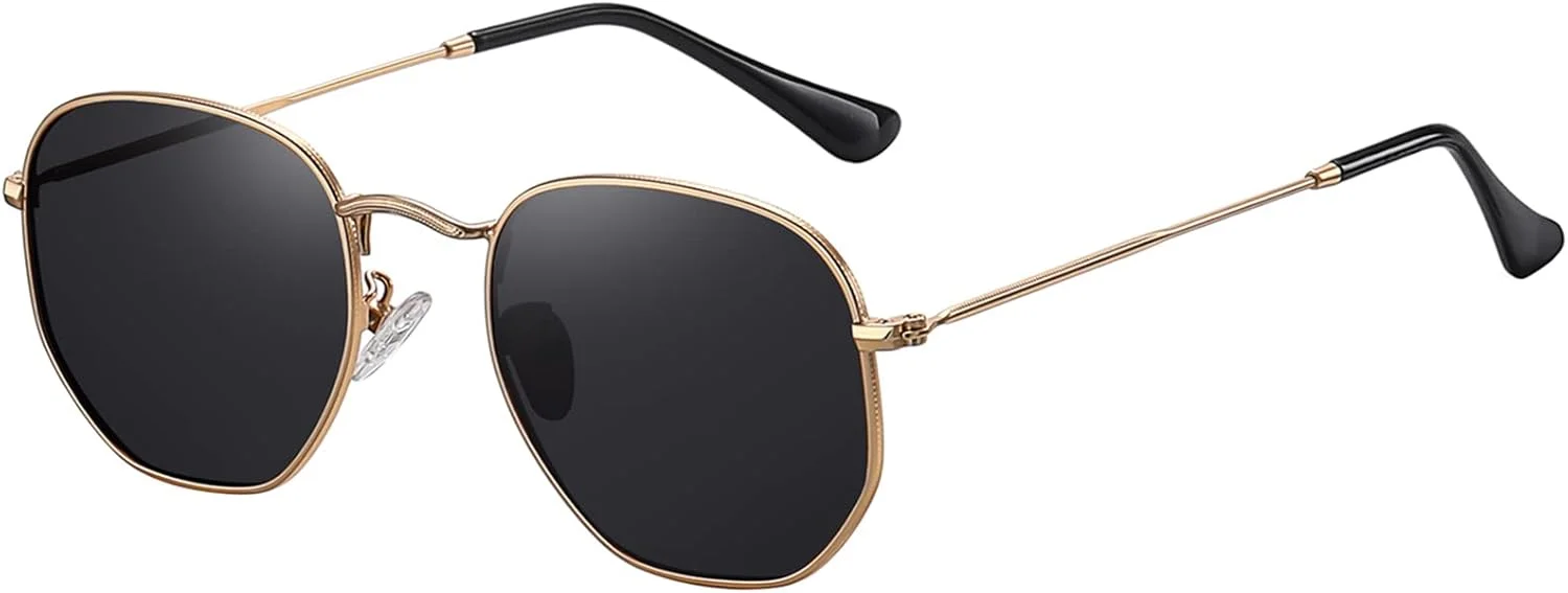 عینک آفتابی شش ضلعی پلاریزه MEETSUN برای زنان و مردان، عینک آفتابی چند ضلعی مربعی با محافظت UV400 و فریم فلزی