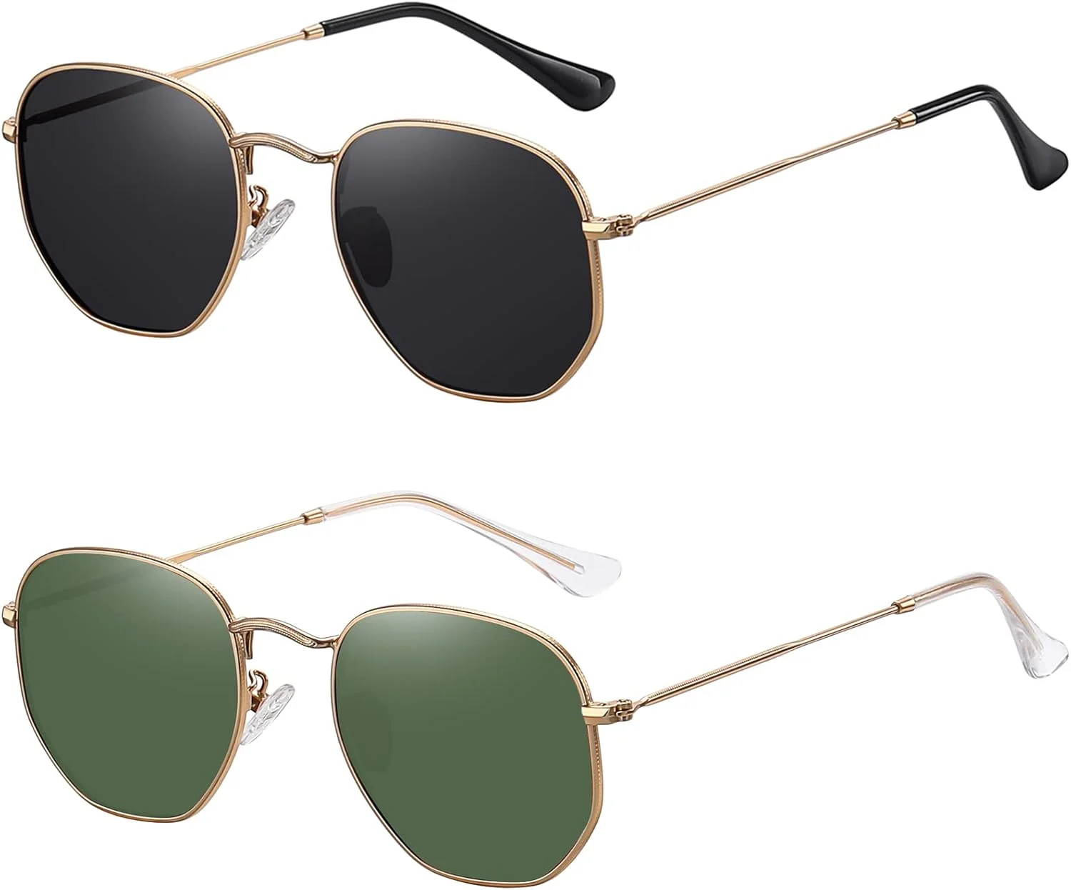 عینک آفتابی شش ضلعی پلاریزه MEETSUN برای زنان و مردان، عینک آفتابی چند ضلعی مربعی با محافظت UV400 و فریم فلزی