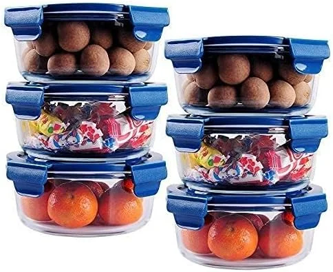 سیدور - ظروف شیشه ای گرد 650 میلی لیتری برای آماده سازی غذا، ظروف نگهداری مواد غذایی با درب های محکم، جعبه های ناهار شیشه ای، قابل استفاده در مایکروویو، فر، و فریزر، بسته 6 عددی
