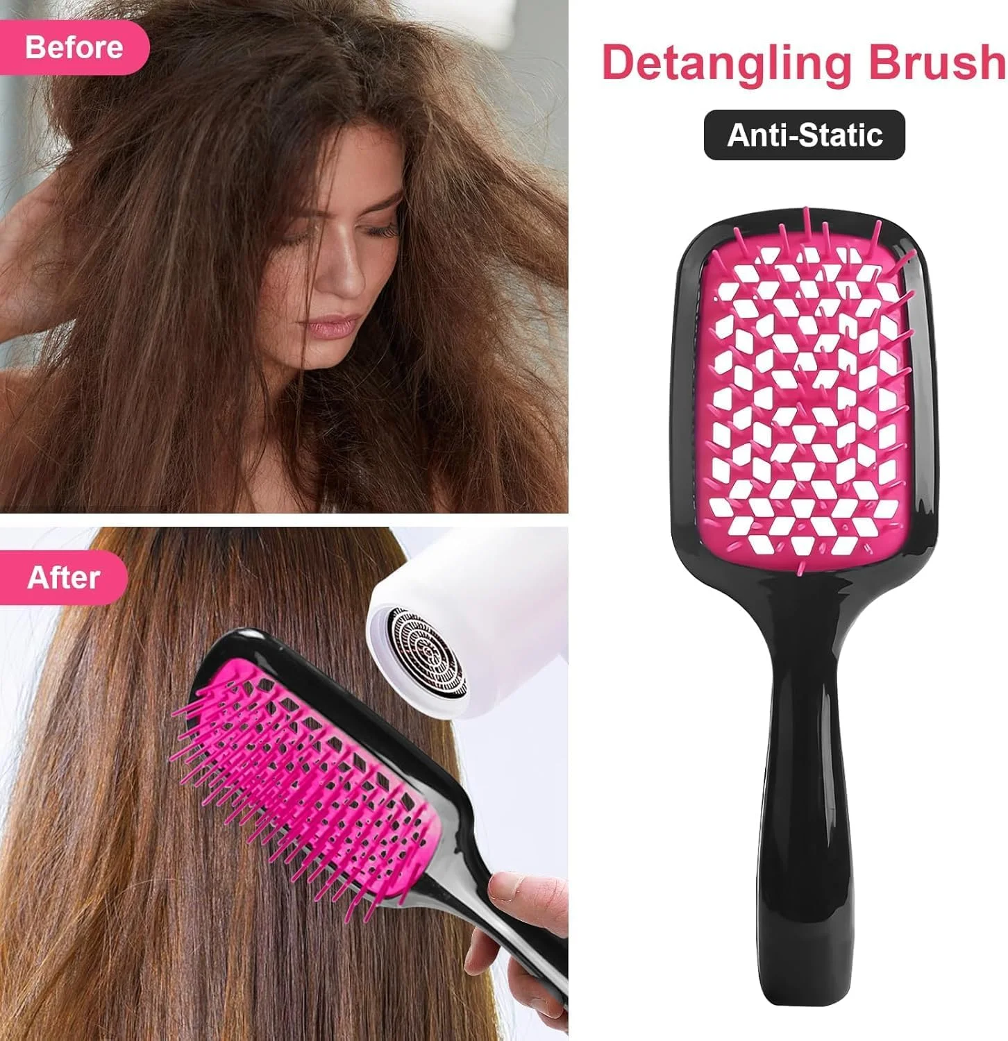 مجموعه برس مو باز کننده گره مو BIGTHREE، 2 عدد برس ضد الکتریسیته ساکن برای موهای فر، خیس و خشک، طراحی توخالی، موهای انعطاف پذیر، بدون کشیدن، دسته سبک وزن برای از بین بردن آسان گره مجموعه برس مو باز کننده گره مو BIGTHREE، 2 عدد برس ضد الکتریسیته ساکن برای موهای فر، خیس و خشک، طراحی توخالی، موهای انعطاف پذیر، بدون کشیدن، دسته سبک وزن برای از بین بردن آسان گره