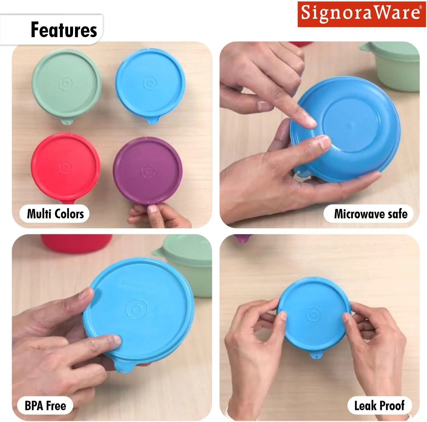 ظرف گرد متوسط SignoraWare مدل Executive | پلاستیک فاقد BPA | 310 میلی لیتر * 4 | مناسب برای مواد غذایی | قابل شستشو در ماشین ظرفشویی، فریزر و مایکروویو | ضد نشت | برای خانه، محل کار | ضد هوا | غیر سمی | ست 4 عددی | چند رنگ ظرف گرد متوسط SignoraWare مدل Executive | پلاستیک فاقد BPA | 310 میلی لیتر * 4 | مناسب برای مواد غذایی | قابل شستشو در ماشین ظرفشویی، فریزر و مایکروویو | ضد نشت | برای خانه، محل کار | ضد هوا | غیر سمی | ست 4 عددی | چند رنگ