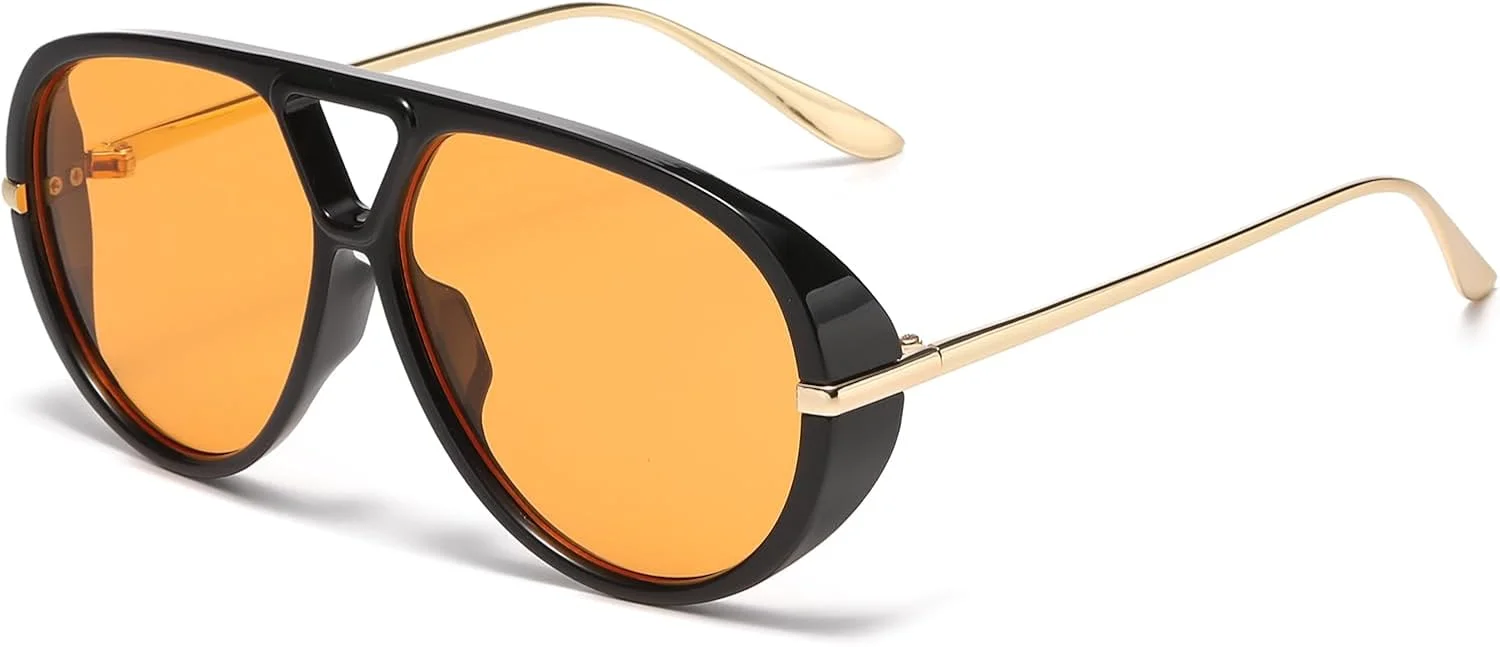 عینک آفتابی خلبانی بزرگ LJCZKA برای زنان و مردان، عینک آفتابی خلبانی رترو دهه 70 با پل دوتایی، فریم فلزی، عینک های گرد بزرگ مد روز با محافظت در برابر اشعه ماوراء بنفش