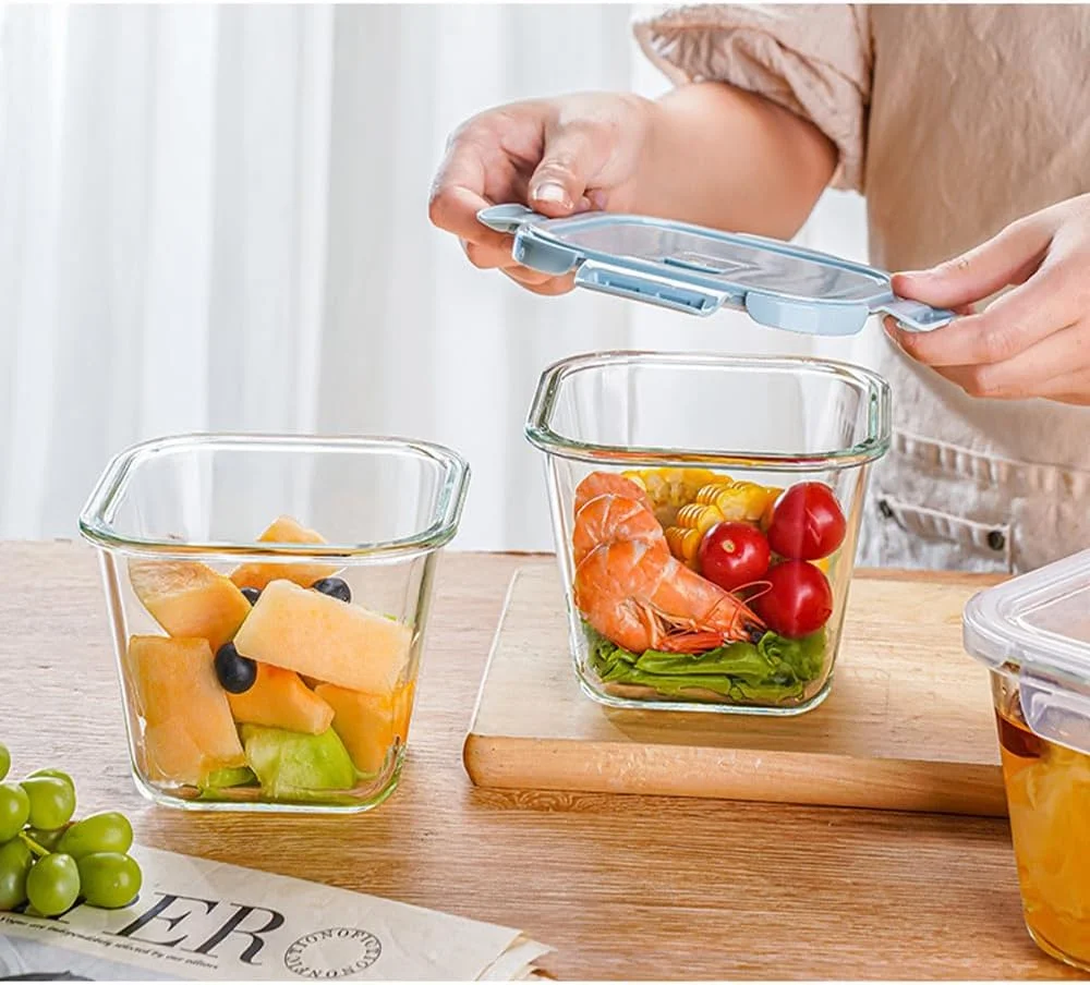 ظروف نگهداری مواد غذایی شیشه ای مربع شکل S.ROKE TTAN، 800 میلی لیتر، 28 اونس، ظرف سوپ شیشه ای، ظروف غذای شیشه ای و کاسه های آماده سازی آشپزخانه با درب های محکم، مناسب برای فریزر، مایکروویو و ماشین ظرفشویی - بسته 4 عددی