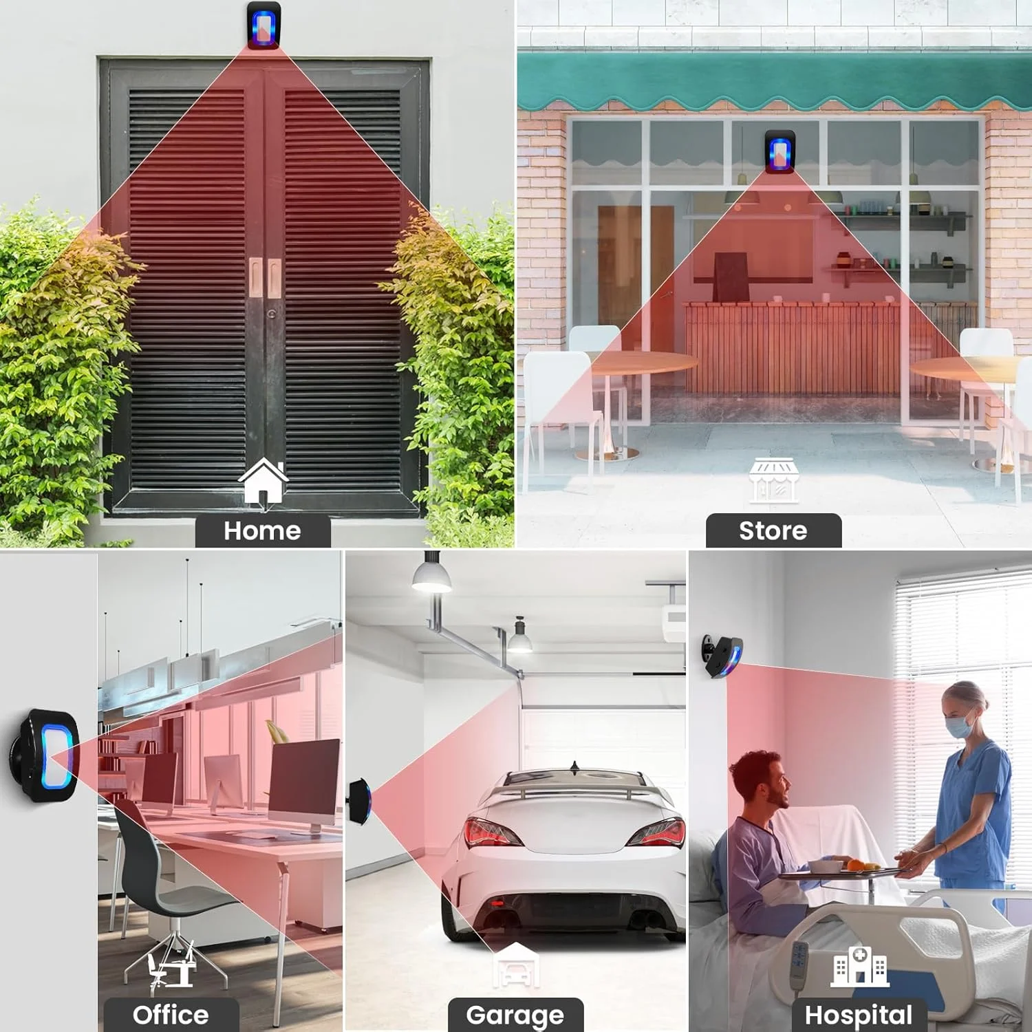 چراغ ال ای دی حسگر حرکتی بی سیم، آشکارساز حرکت، حسگر درب هشدار با برد 150 متری سیستم مانیتور هشدار امنیتی، برای خانه، تجارت، فروشگاه