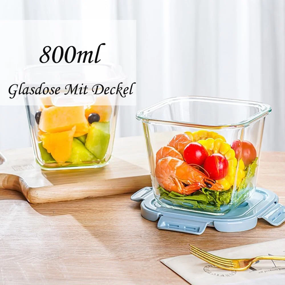ظروف نگهداری مواد غذایی شیشه ای مربع شکل S.ROKE TTAN، 800 میلی لیتر، 28 اونس، ظرف سوپ شیشه ای، ظروف غذای شیشه ای و کاسه های آماده سازی آشپزخانه با درب های محکم، مناسب برای فریزر، مایکروویو و ماشین ظرفشویی - بسته 4 عددی