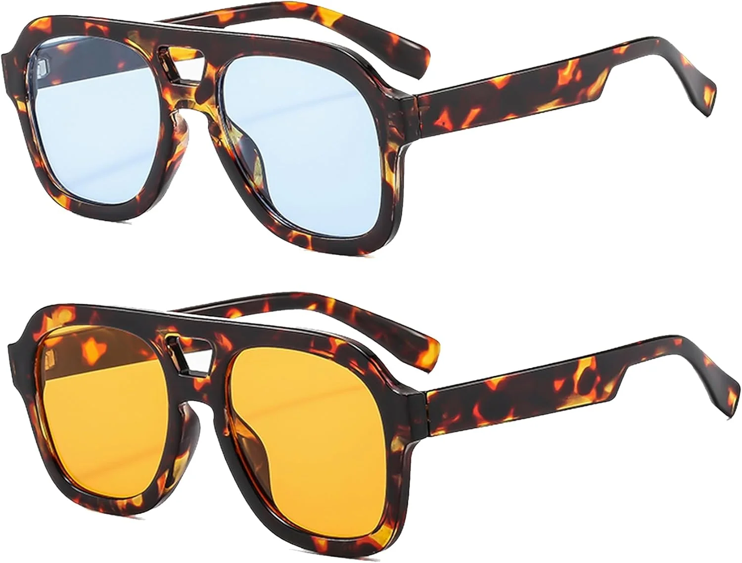 عینک آفتابی خلبانی رترو لانگ کیپر، پل دوبل، زنانه مردانه، عینک آفتابی مربعی هوانوردی، فریم ضخیم، سایه های قدیمی دهه 70، محافظت UV400