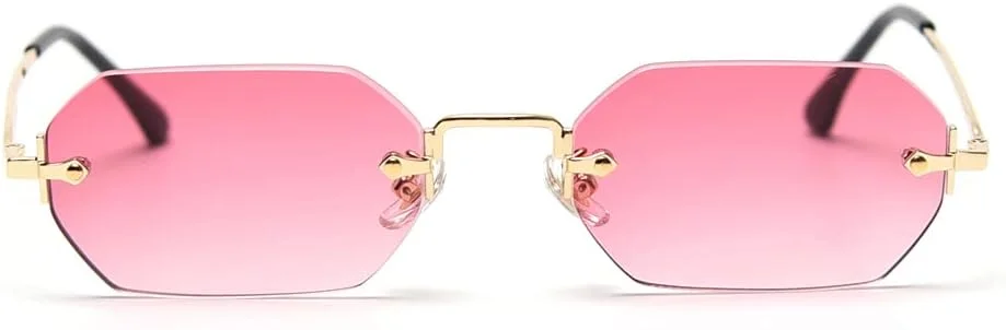 عینک آفتابی مستطیلی مردانه LIGOES، عینک بدون فریم، هشت ضلعی بدون حاشیه، عینک کوچک فلزی طلایی چند ضلعی آبی قهوه ای UV400 (طلایی با صورتی) عینک آفتابی مستطیلی مردانه LIGOES، عینک بدون فریم، هشت ضلعی بدون حاشیه، عینک کوچک فلزی طلایی چند ضلعی آبی قهوه ای UV400 (طلایی با صورتی)