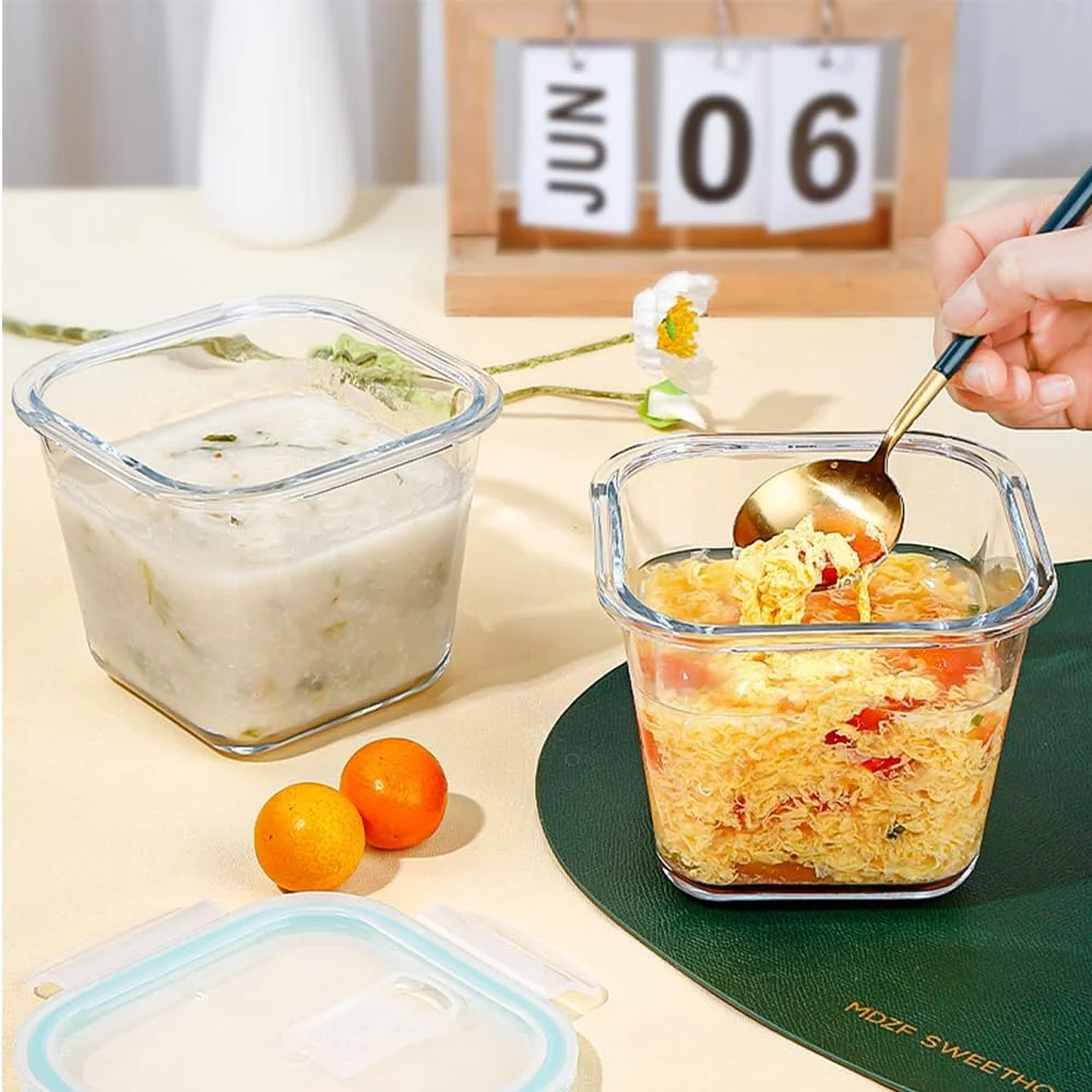 ظروف نگهداری مواد غذایی شیشه ای مربع شکل S.ROKE TTAN، 800 میلی لیتر، 28 اونس، ظرف سوپ شیشه ای، ظروف غذای شیشه ای و کاسه های آماده سازی آشپزخانه با درب های محکم، مناسب برای فریزر، مایکروویو و ماشین ظرفشویی - بسته 4 عددی