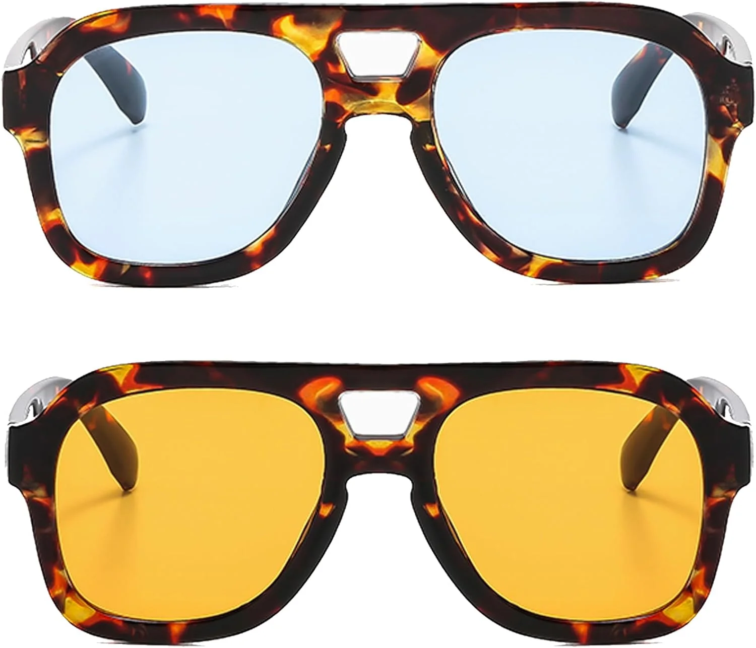 عینک آفتابی خلبانی رترو لانگ کیپر، پل دوبل، زنانه مردانه، عینک آفتابی مربعی هوانوردی، فریم ضخیم، سایه های قدیمی دهه 70، محافظت UV400