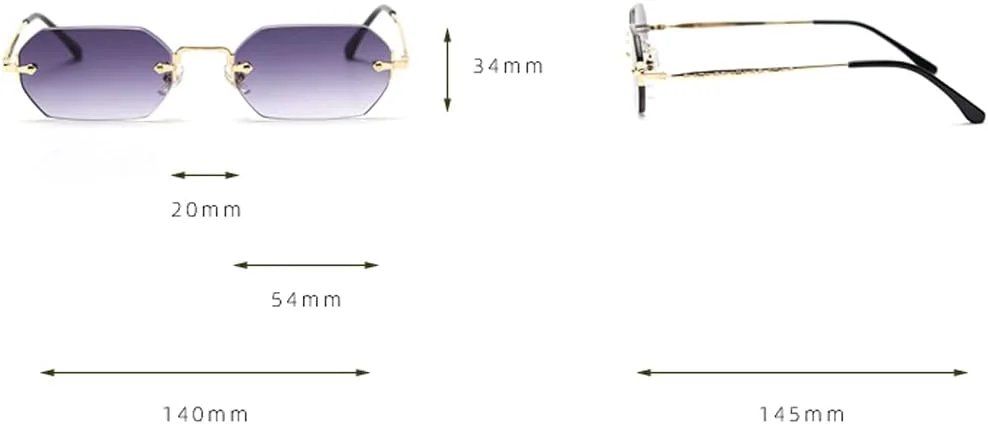عینک آفتابی مستطیلی مردانه LIGOES، عینک بدون فریم، هشت ضلعی بدون حاشیه، عینک کوچک فلزی طلایی چند ضلعی آبی قهوه ای UV400 (طلایی با صورتی)