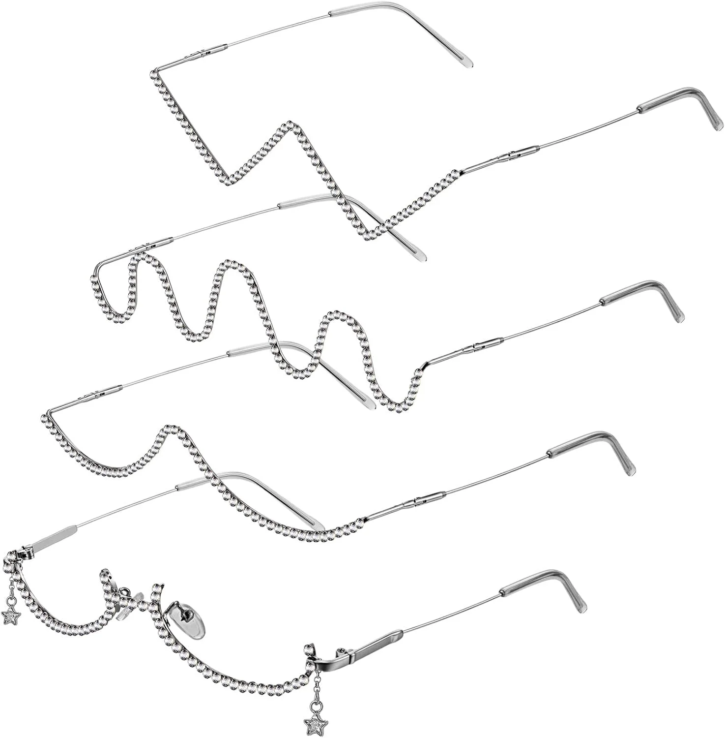 کانایو 4 عدد فریم عینک الماسی بدون لنز مدل V شکل، عینک آفتابی نگین دار نیم فریم کریستالی فلزی زنانه کانایو 4 عدد فریم عینک الماسی بدون لنز مدل V شکل، عینک آفتابی نگین دار نیم فریم کریستالی فلزی زنانه