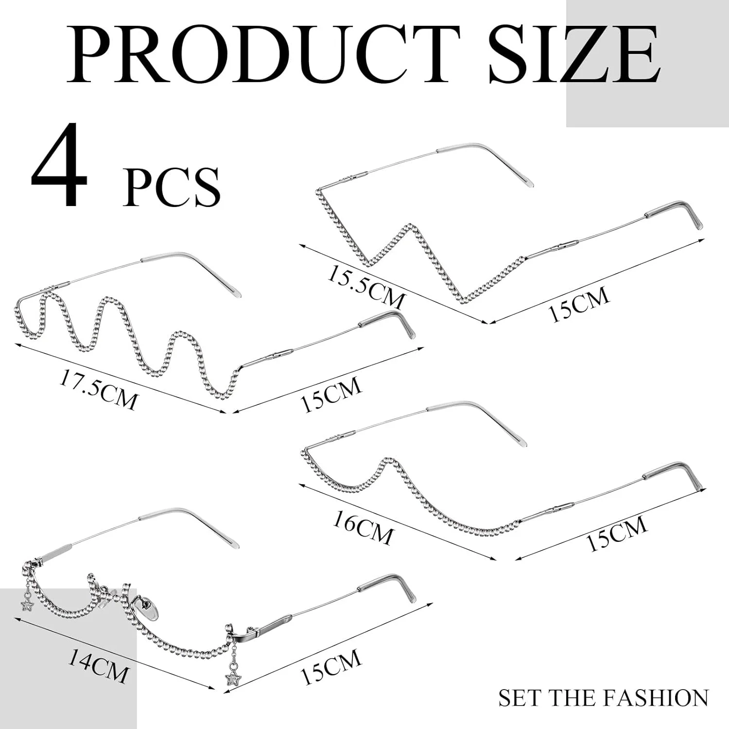 کانایو 4 عدد فریم عینک الماسی بدون لنز مدل V شکل، عینک آفتابی نگین دار نیم فریم کریستالی فلزی زنانه