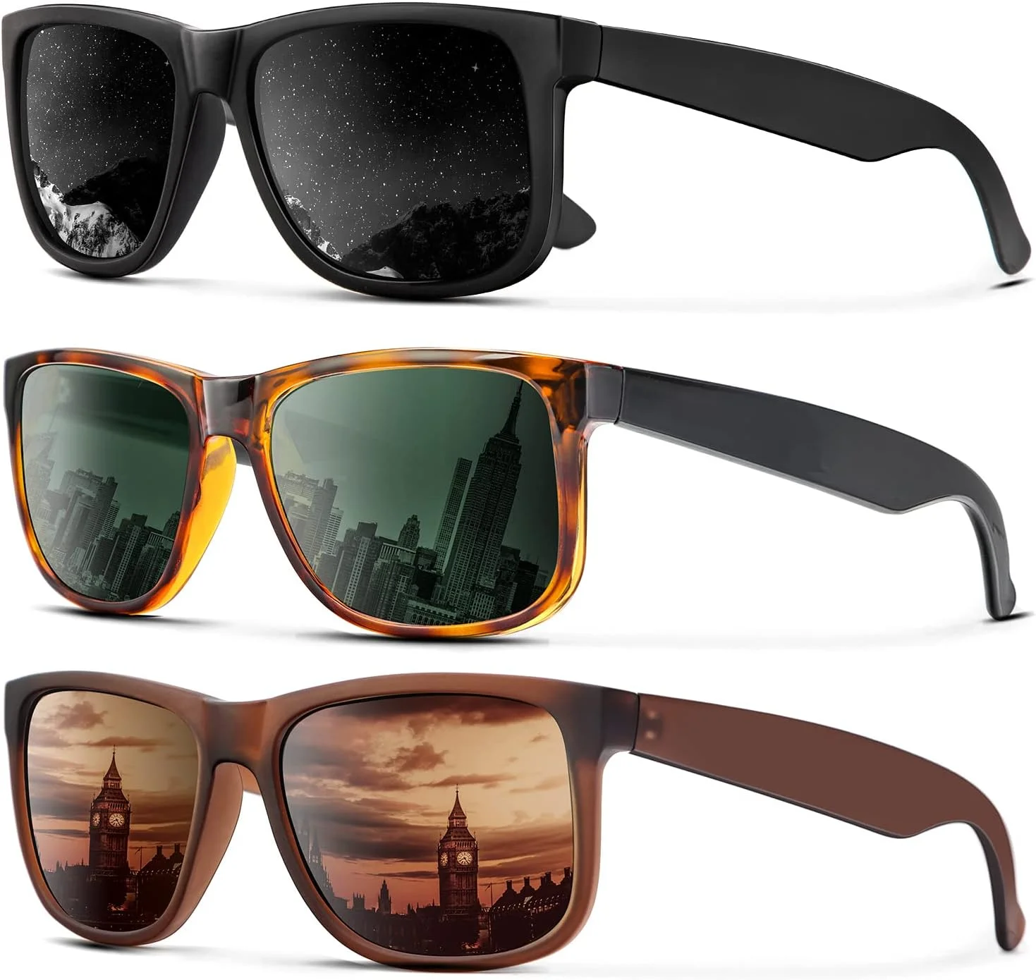 عینک آفتابی مردانه KALIYADI، عینک آفتابی پلاریزه برای مردان و زنان، فریم مشکی مات کلاسیک، محافظت در برابر اشعه ماوراء بنفش، 3 عدد عینک آفتابی مردانه KALIYADI، عینک آفتابی پلاریزه برای مردان و زنان، فریم مشکی مات کلاسیک، محافظت در برابر اشعه ماوراء بنفش، 3 عدد