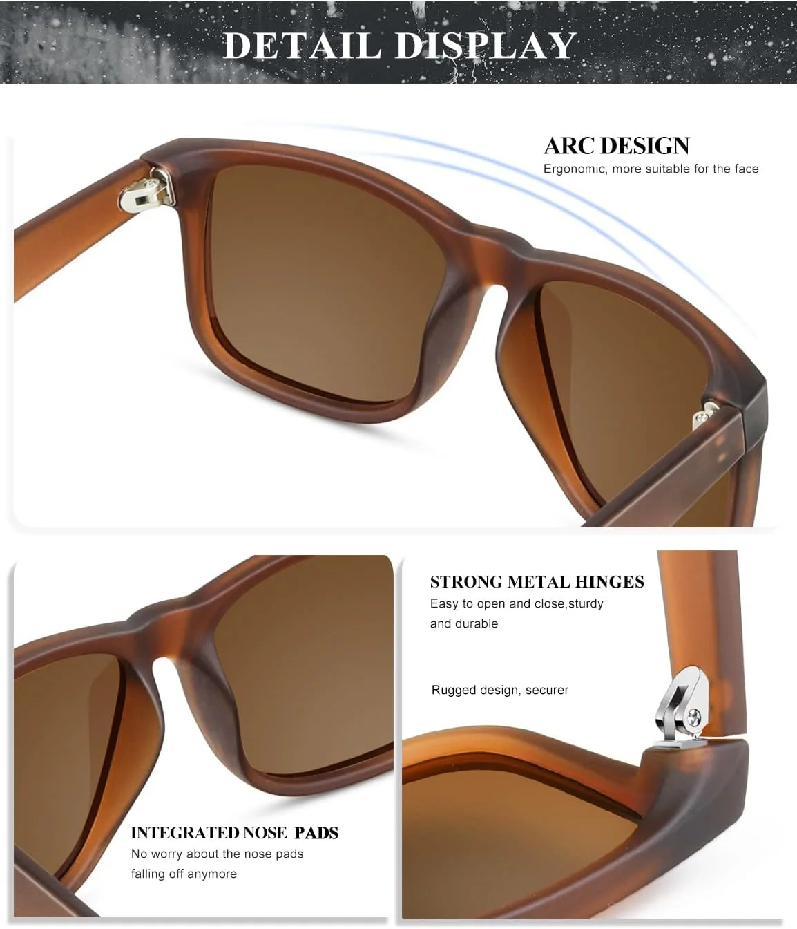 عینک آفتابی مردانه KALIYADI، عینک آفتابی پلاریزه برای مردان و زنان، فریم مشکی مات کلاسیک، محافظت در برابر اشعه ماوراء بنفش، 3 عدد