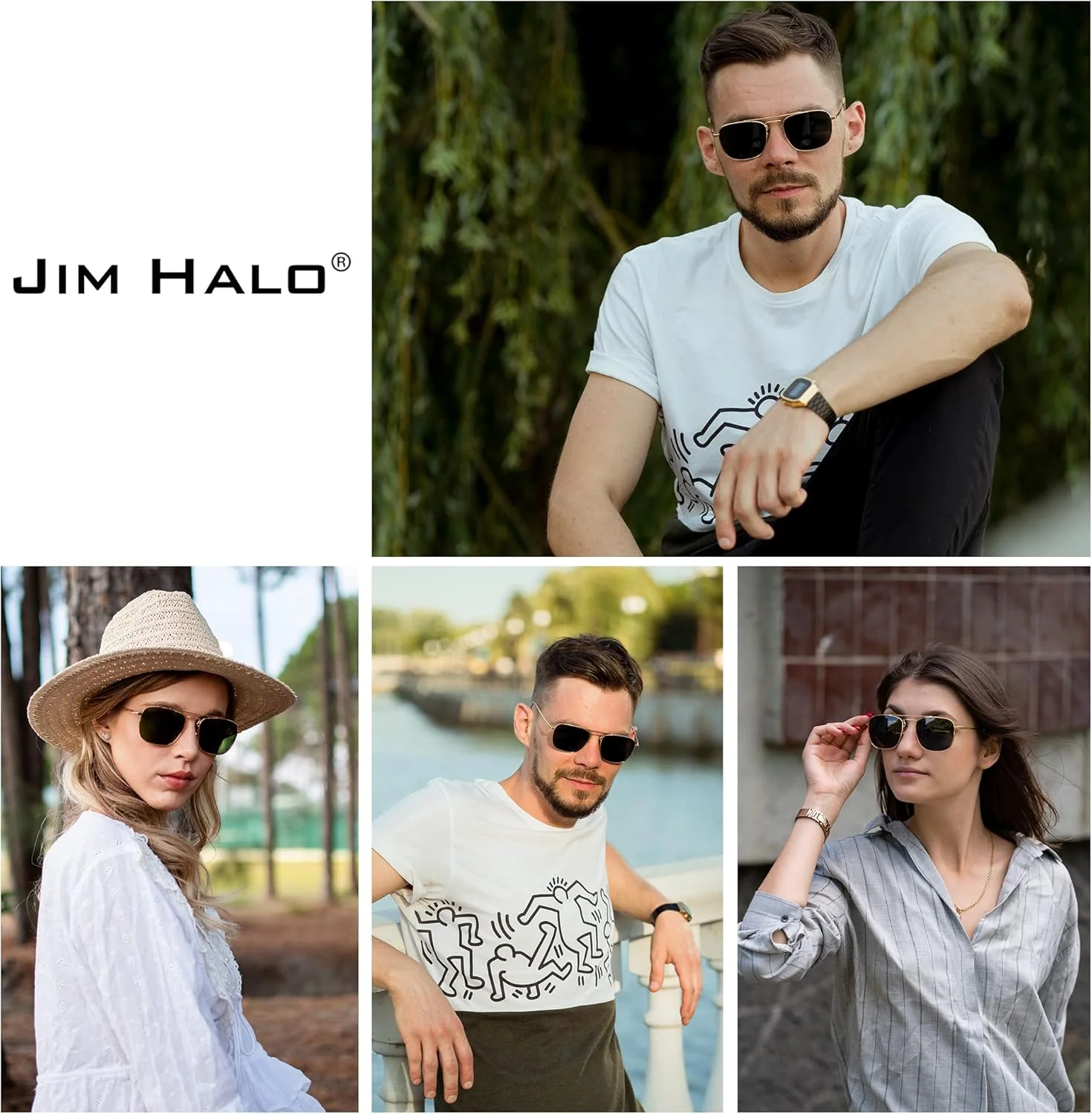 عینک آفتابی پلاریزه گرد رترو JIM HALO، سایه های مربعی فلزی تخت برای مردان و زنان