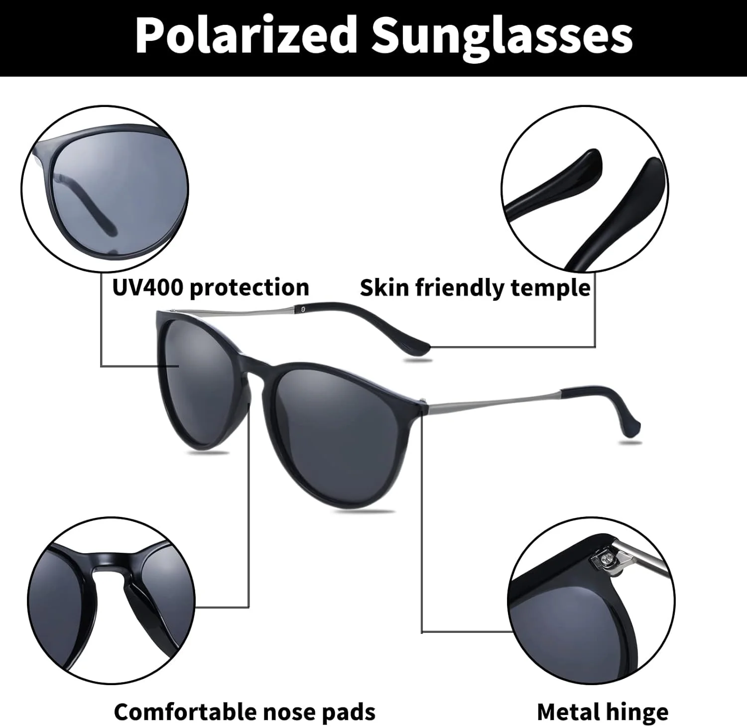 هی یو-لوتوس 2 عدد عینک آفتابی پلاریزه زنانه، عینک آفتابی گرد وینتیج، عینک آفتابی فشن زنانه، عینک آفتابی رترو زنانه، M