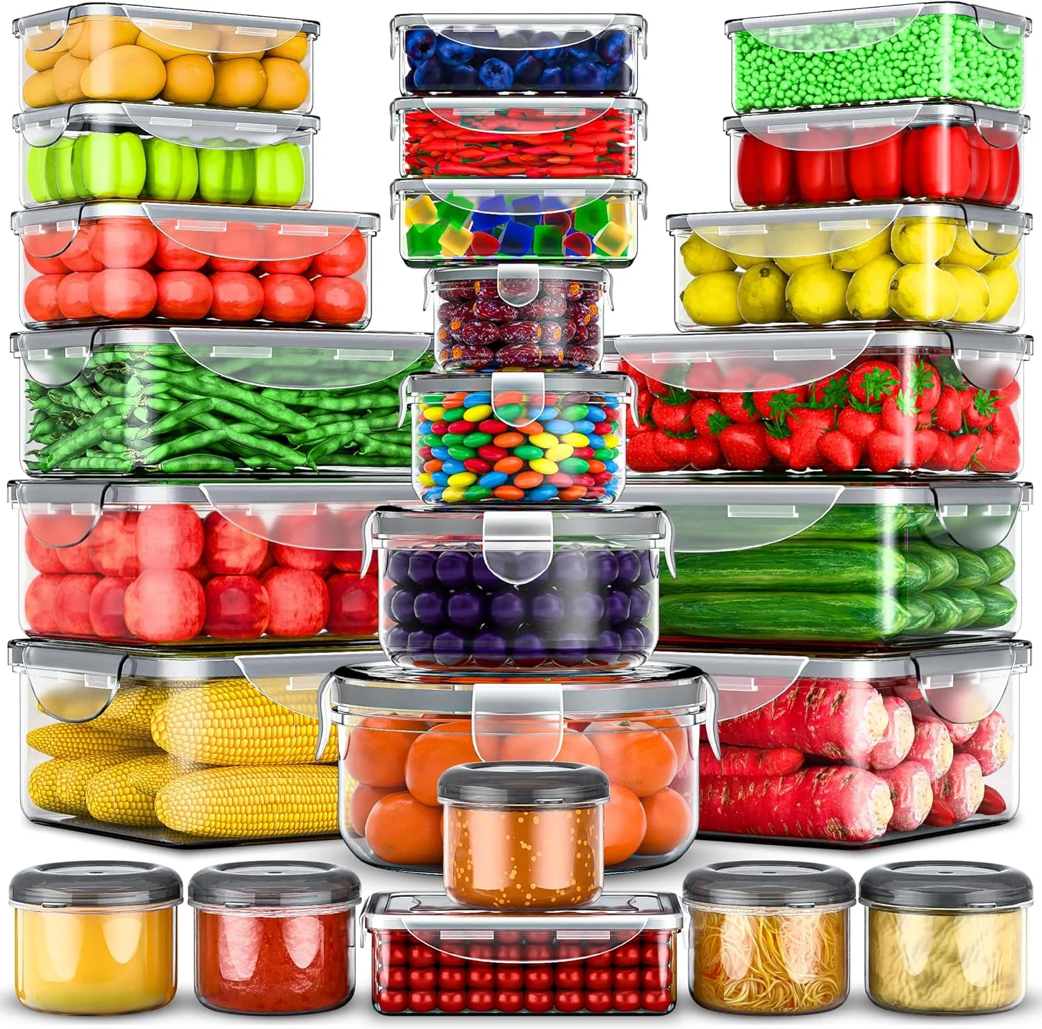 ظروف نگهداری مواد غذایی بزرگ RockBerry، 50 تکه، درب دار و ضد هوا - از 2500 میلی لیتر تا ظروف کوچک - مجموع 15600 میلی لیتر، ست آشپزخانه قابل چیدن - بدون BPA، ظروف ضد نشت - قابل استفاده در فریزر و مایکروویو