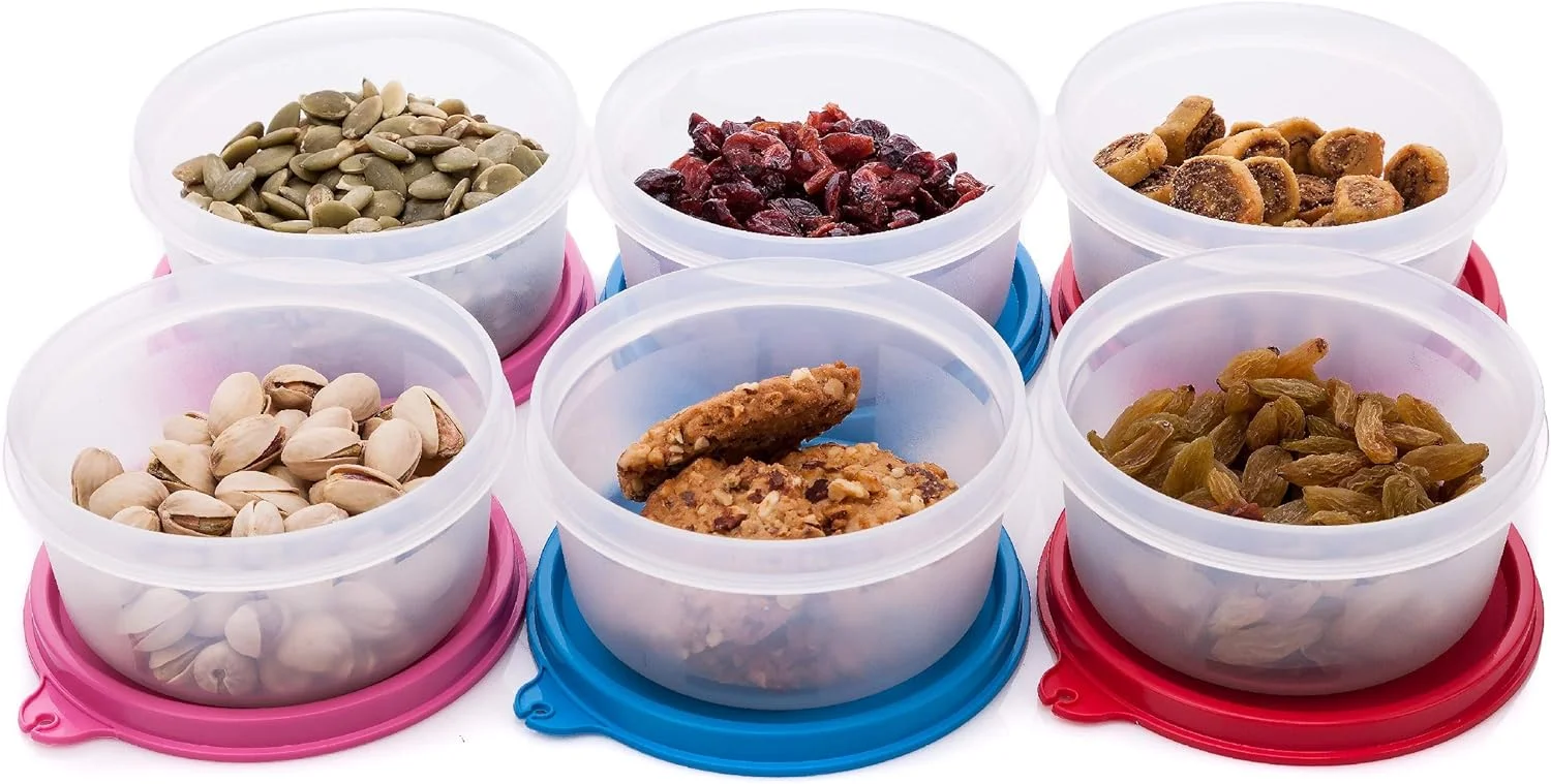 Reusable Plastic Food Storage Containers – 10 oz.- 6 pack Stackable Airtight Leak proof Food Containers for Snacks, Picnics, Food Prep, Leftovers, Lunches Dishwasher, Microwave,Freezer Safe BPA Free