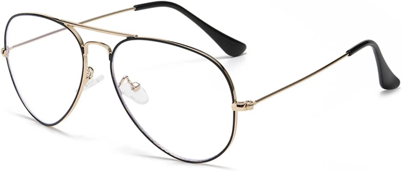 عینک خلبانی HJSTES با لنز شفاف و فیلتر نور آبی، مناسب برای خانم ها و آقایان، فریم کلاسیک خلبانی، عینک بدون نمره