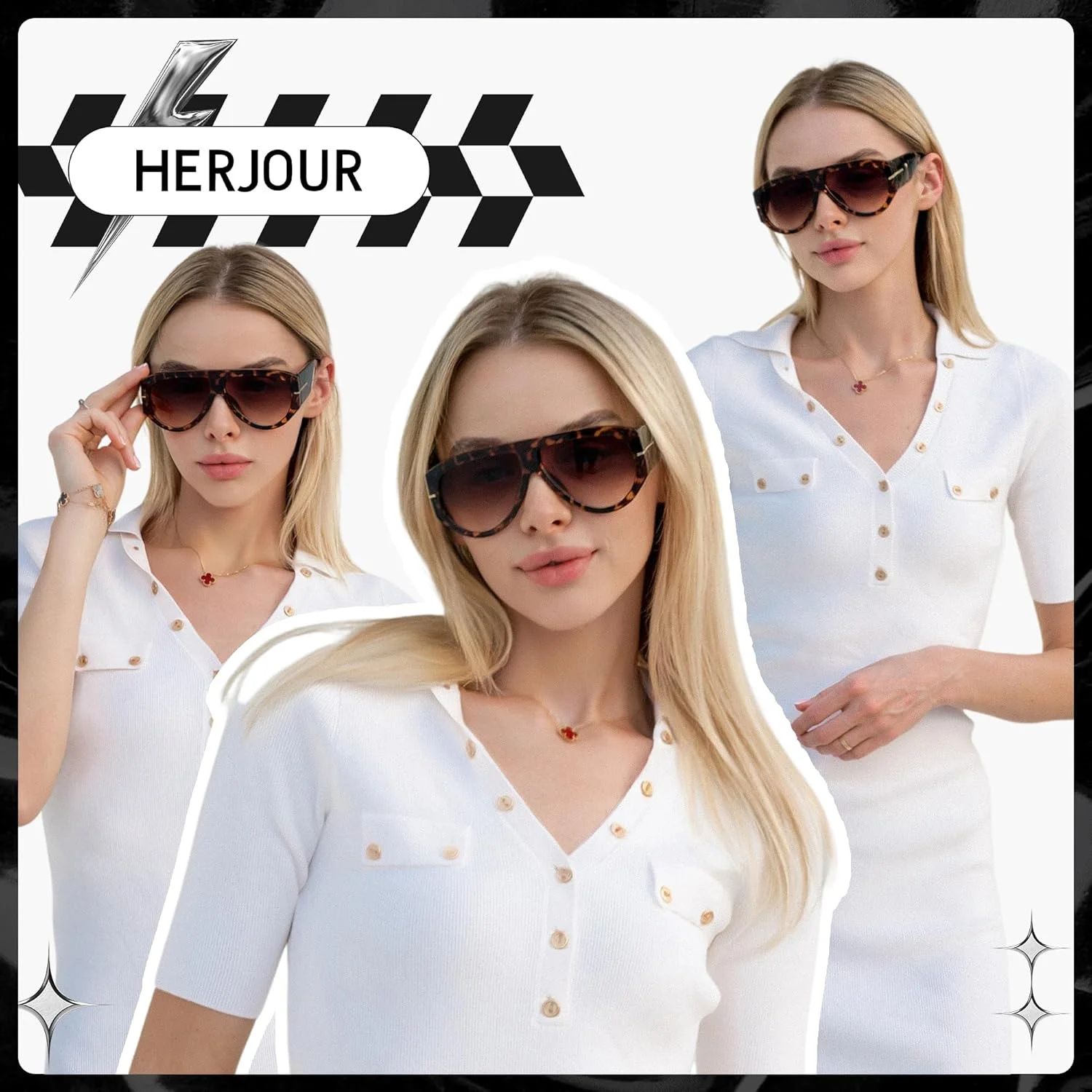 عینک آفتابی خلبانی رترو بزرگ HERJOUR زنانه مردانه، عینک آفتابی کلاسیک وینتیج دهه 70 مدل AR82227