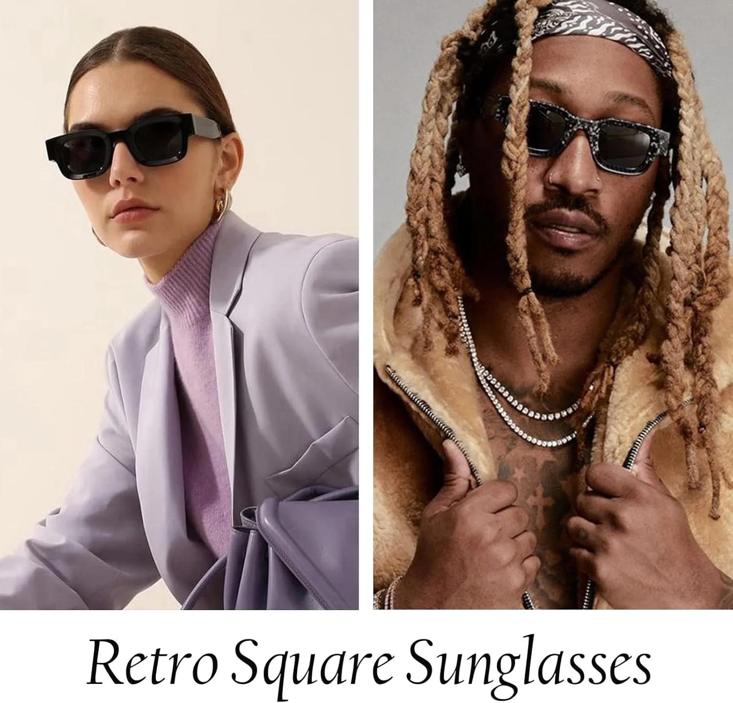 عینک آفتابی مستطیلی ضخیم Hycredi برای زنان و مردان، عینک آفتابی مربعی پلاریزه بزرگ، سایه های یکپارچهسازی با سیستمعامل دهه 90 با محافظت UV400