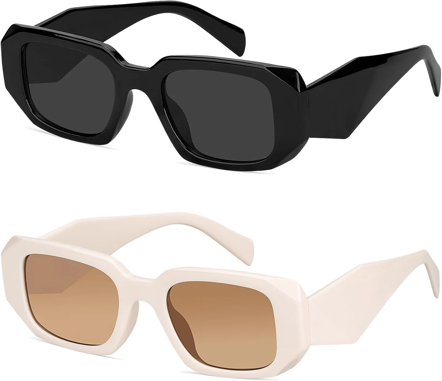 عینک آفتابی مستطیلی ترندی Haqptul برای زنان و مردان، عینک مربعی رترو وینتیج شش ضلعی، سایه های Y2K دهه 90، لوازم جانبی زیبایی شناسی