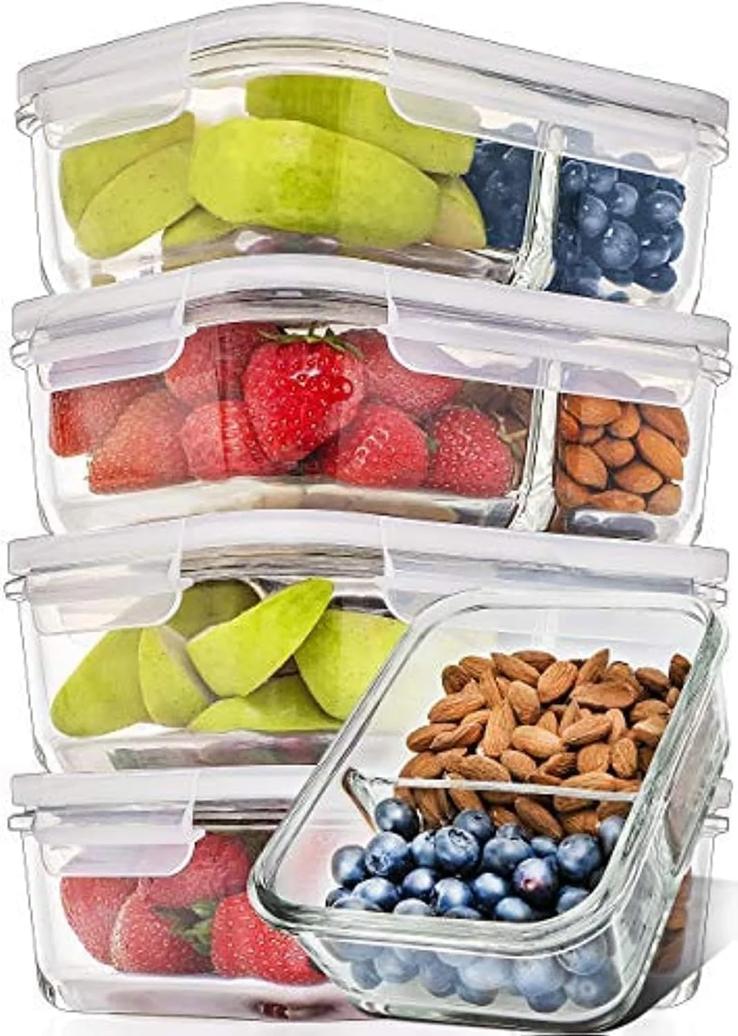 ظروف شیشه ای نگهداری غذا Prep Naturals، بسته 5 عددی، 800 میلی لیتر - قابل استفاده در ماشین ظرفشویی، مایکروویو، فریزر و فر - ظروف نگهداری شیشه ای درب دار (چند قسمتی)